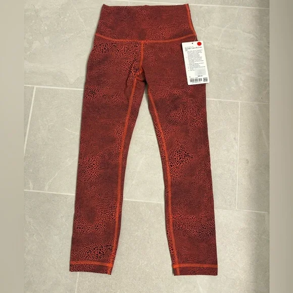 Lululemon Wunder Train HR Crop 23" Crackle Glaze Vintage Orange Larkspur Size 2 - Picture 3 of 11
